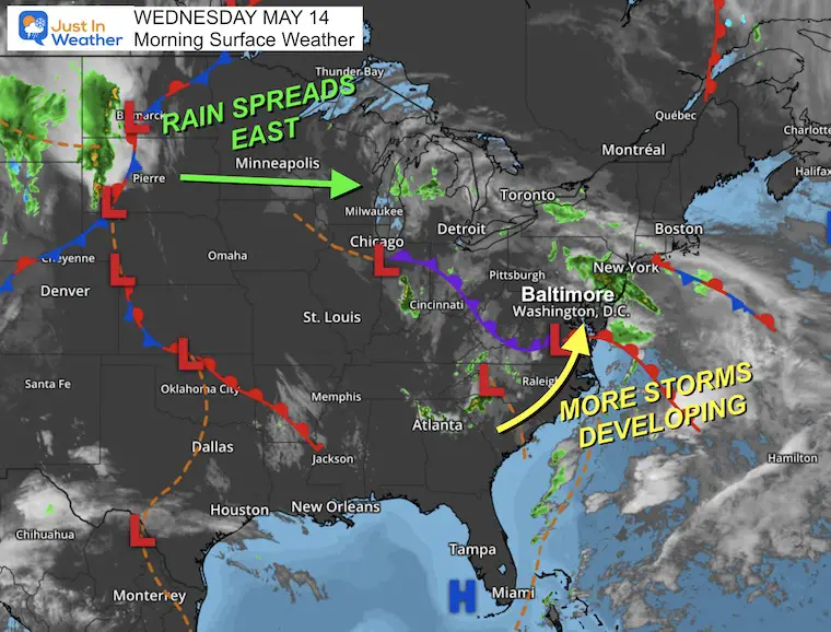 May 14 weather storm map Wednesday morning