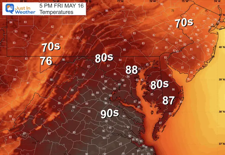 May 15 weather temperatures Friday afternoon