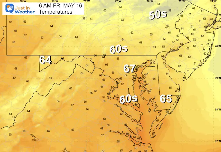 May 15 weather temperatures Friday morning