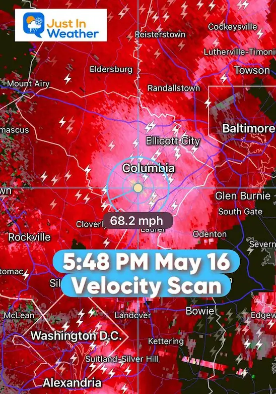 May 16 Doppler Radar Velocity Winds Columbia