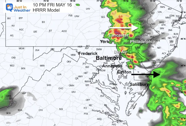 May 16 weather storm radar forecast Friday 10 PM