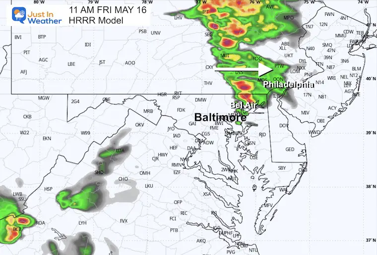 May 16 weather storm radar forecast Friday 11 AM