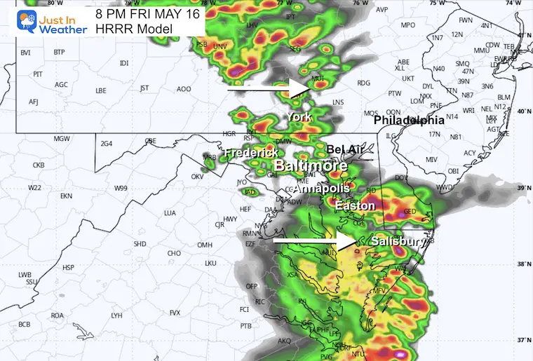 May 16 weather storm radar forecast Friday 8 PM