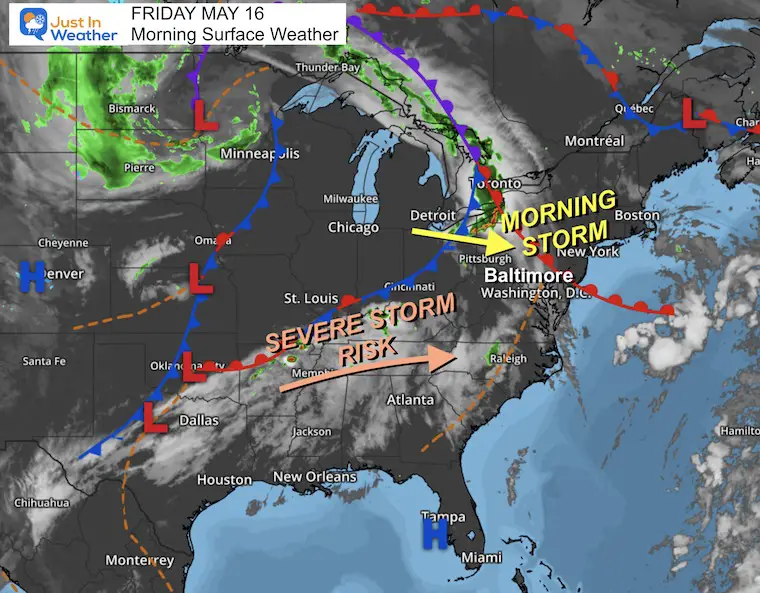 May 16 weather storm map Friday morning 