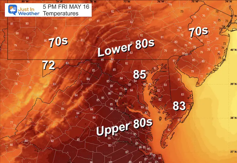 May 16 weather temperatures Friday afternoon