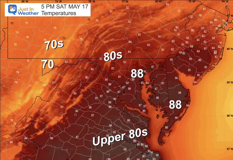 May 16 weather temperatures Saturday afternoon