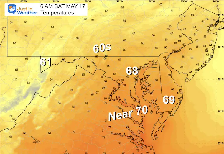 May 16 weather temperatures Saturday morning