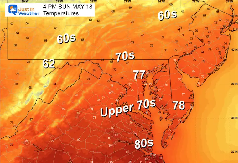 May 18 weather temperatures Sunday afternoon