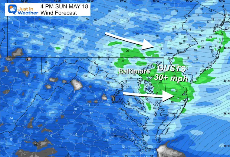 May 18 weather wind forecast Sunday afternoon