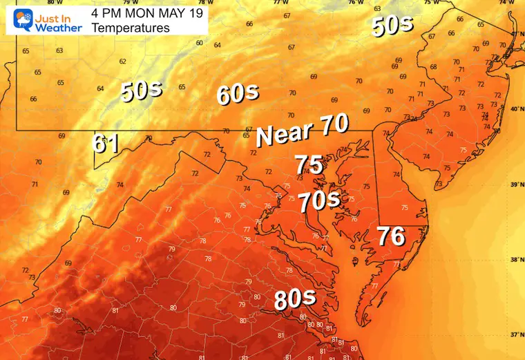 May 19 weather temperatures Monday afternoon
