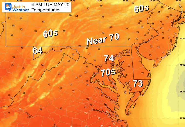 May 19 weather temperatures Tuesday afternoon