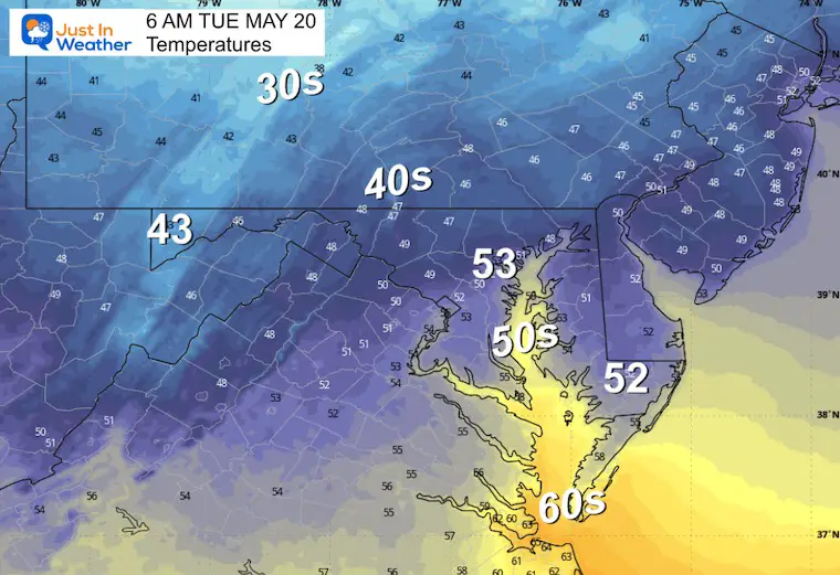 May 19 weather temperatures Tuesday morning