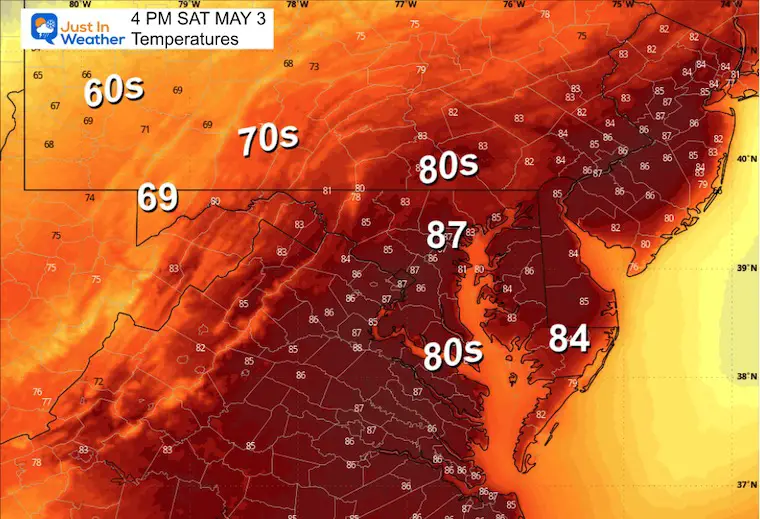 May 2 weather temperatures Saturday afternoon