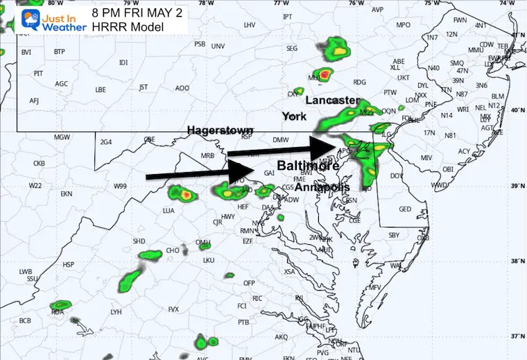 May 2 weather rain radar forecast Friday night 8 PM