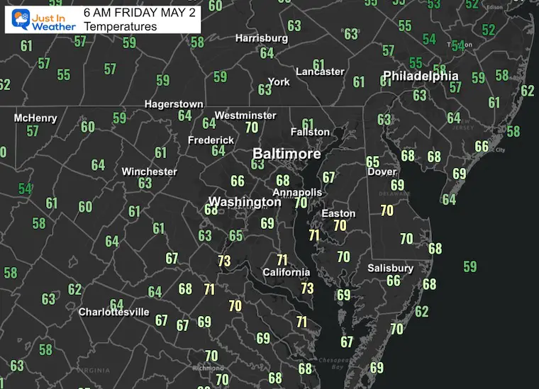 May 2 weather temperatures Friday morning