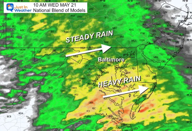May 20 weather storm radar rain Wednesday morning NBM