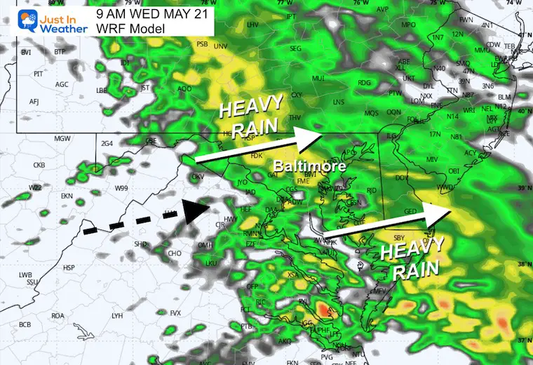 May 20 weather storm radar rain Wednesday morning WRF