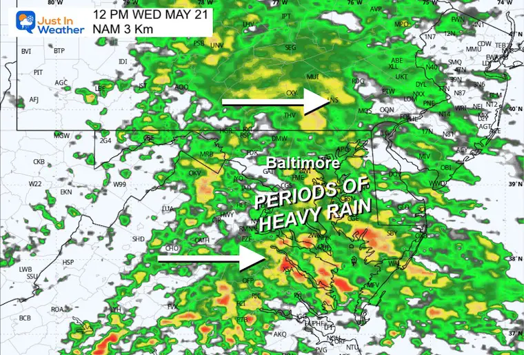 May 20 weather radar forecast Wednesday Noon