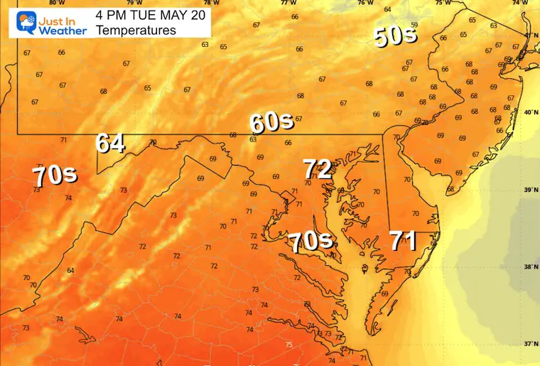 May 20 weather temperatures Tuesday afternoon