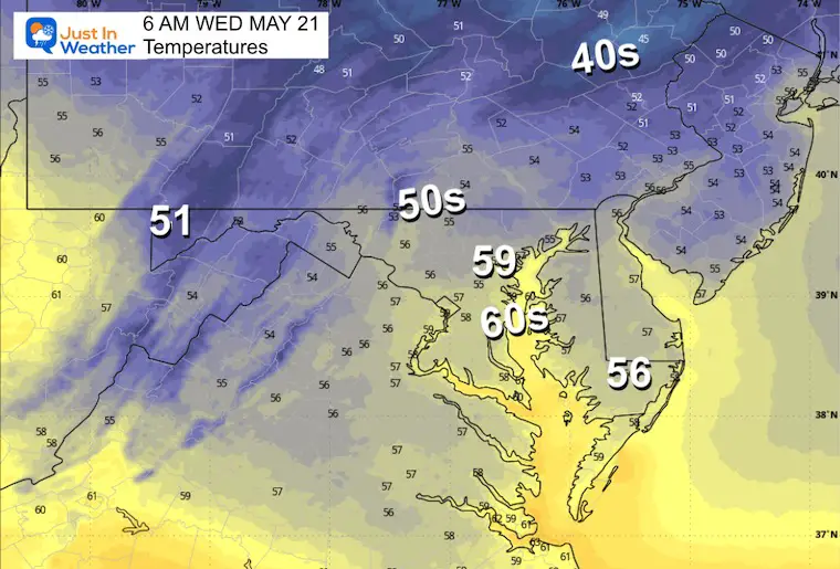 May 20 weather temperatures Wednesday morning