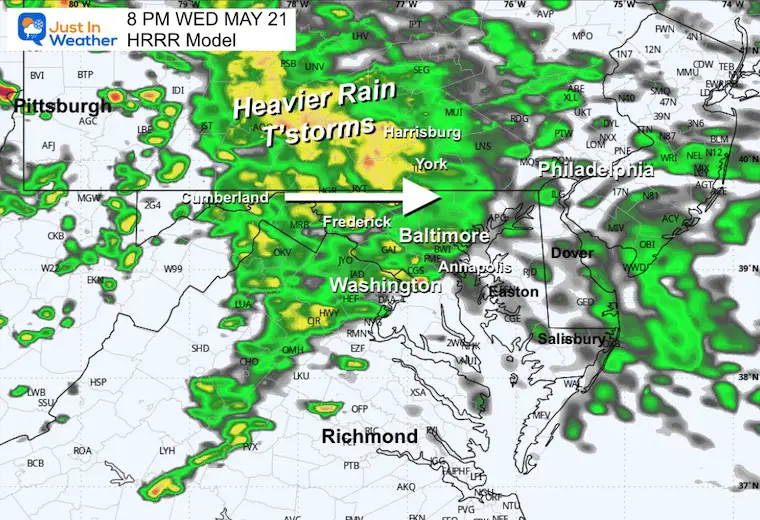 May 21 weather rain radar forecast Wednesday 8 PM