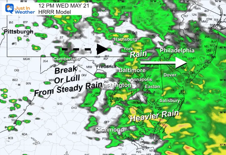 May 21 weather rain radar forecast Wednesday Noon
