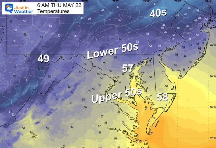 May 21 weather temperatures Thursday morning