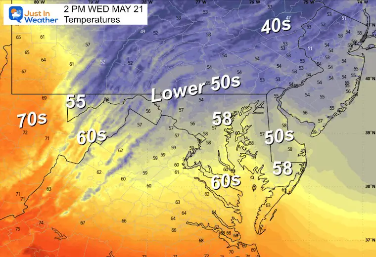 May 21 weather temperature forecast Wednesday afternoon