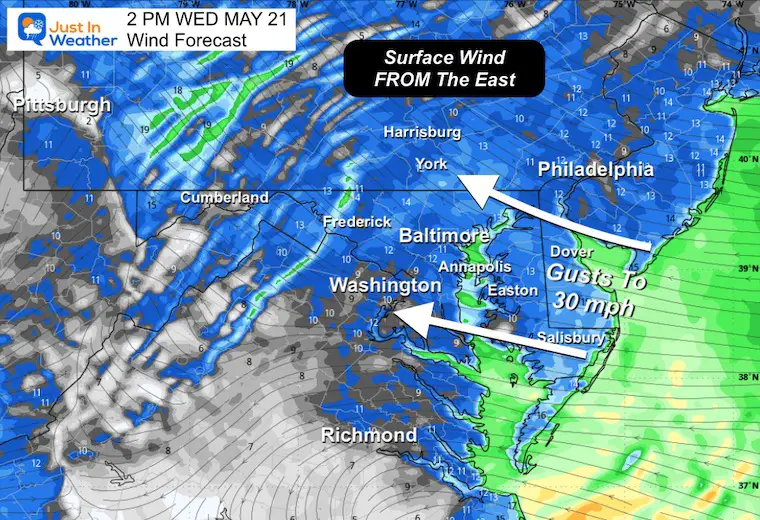 May 21 weather wind forecast Wednesday afternoon