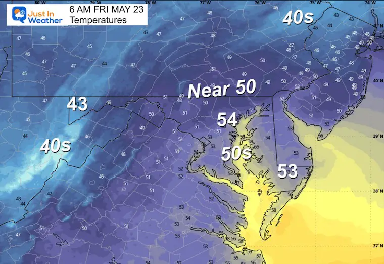 May 22 weather temperatures Friday morning