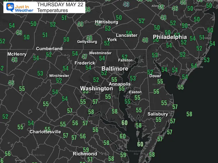 May 22 weather temperatures Thursday morning