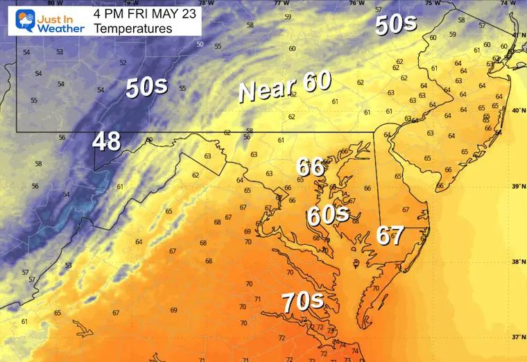 May 23 weather forecast temperatures Friday afternoon