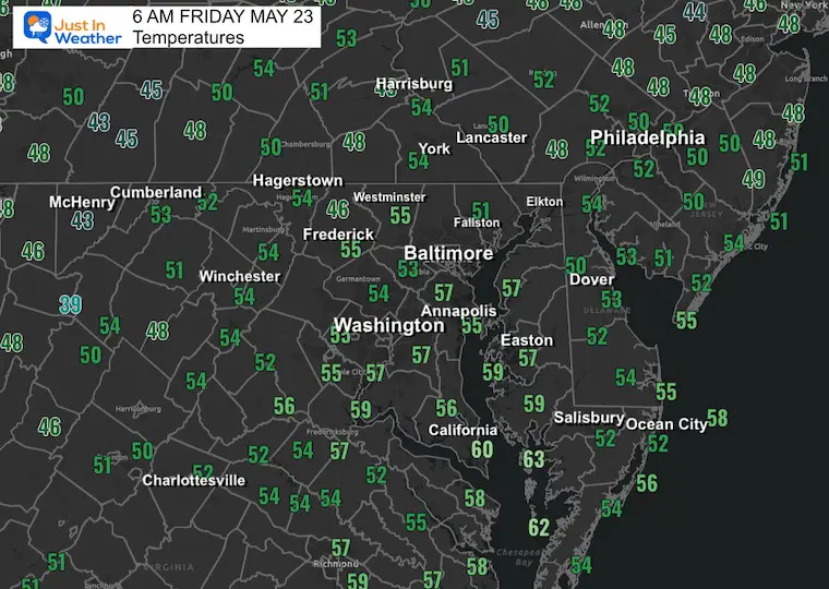 May 23 weather temperatures Friday morning