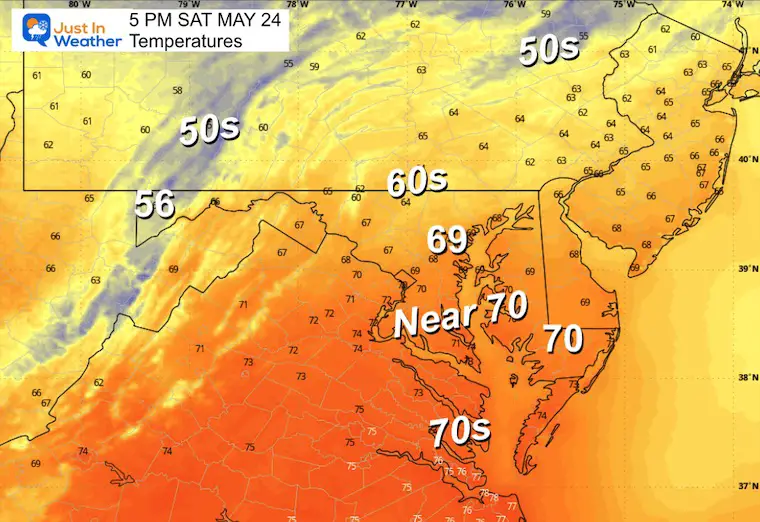 May 23 weather temperatures Saturday afternoon