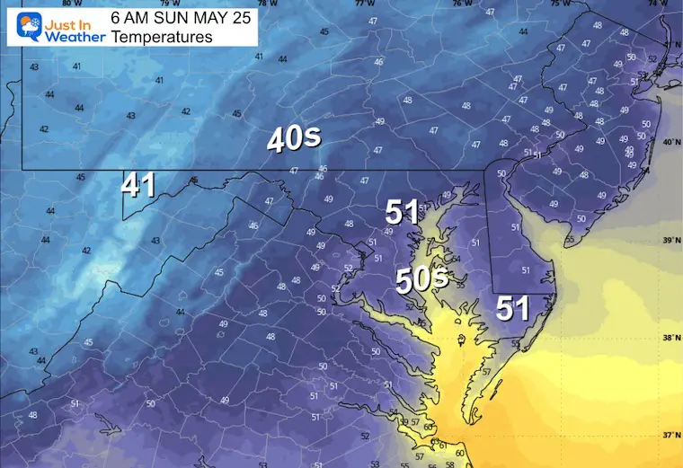May 24 weather forecast temperatures Sunday morning