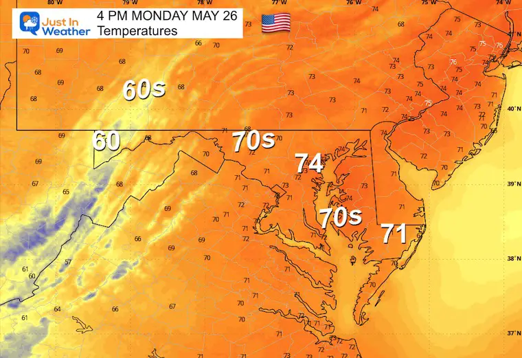 May 25 weather temperatures Monday afternoon