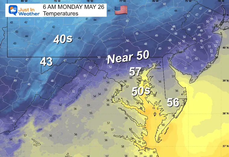 May 25 weather temperatures Monday morning