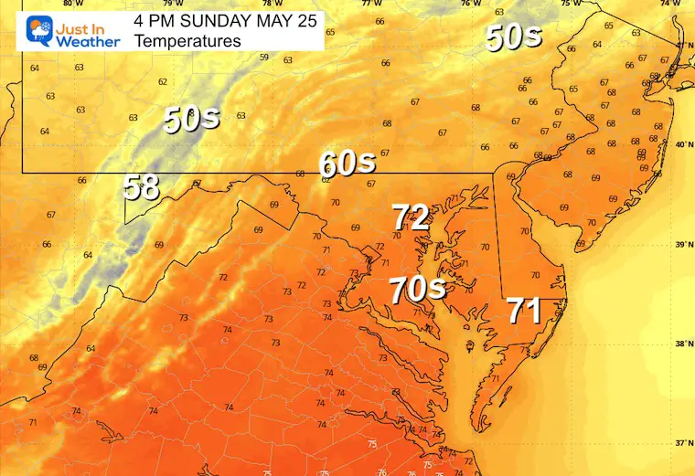 May 25 weather temperatures Sunday afternoon