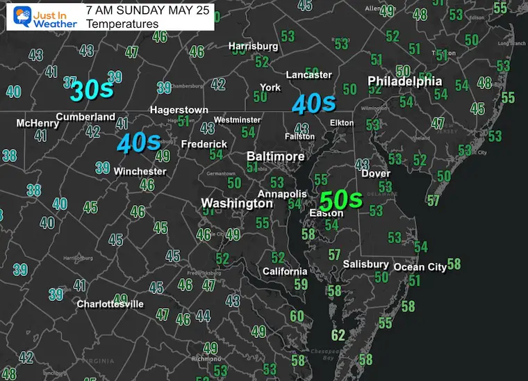 May 25 weather temperatures Sunday morning