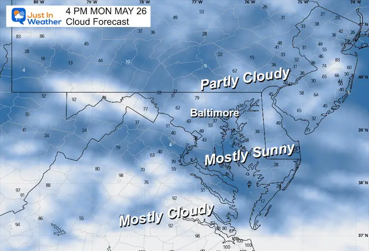 May 26 Memorial Day Monday afternoon cloud forecast