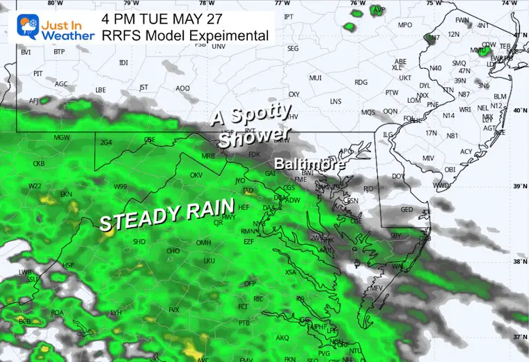 May 27 weather rain radar forecast Tuesday afternoon