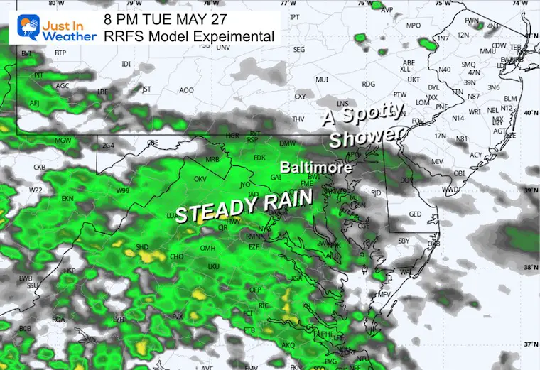 May 27 weather rain radar forecast Tuesday evening