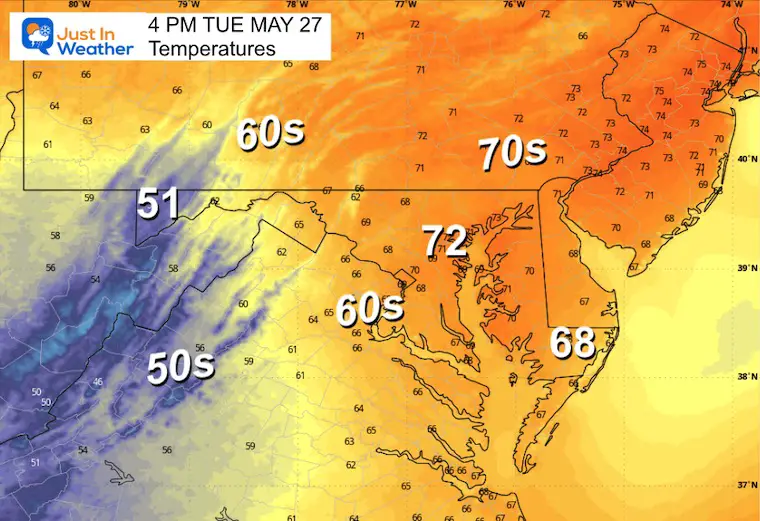 May 27 weather temperatures Tuesday afternoon