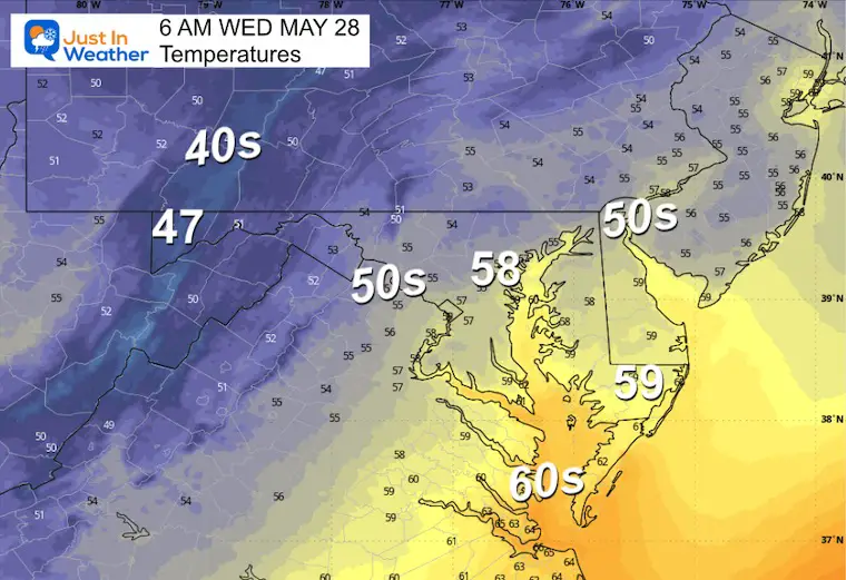 May 27 weather temperatures Wednesday morning
