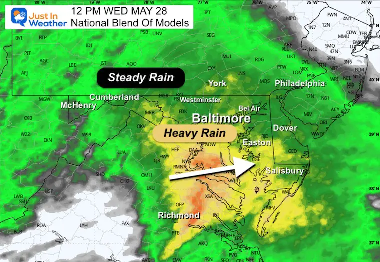 May 28 weather rain forecast Wednesday Noon