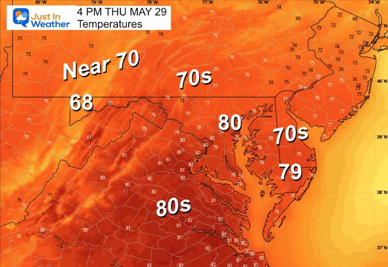 May 28 weather temperatures Thursday afternoon