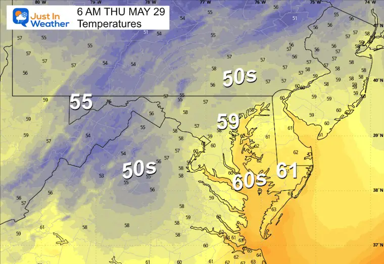May 28 weather temperatures Thursday morning