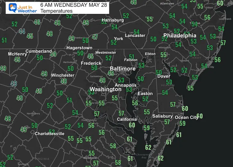 May 28 weather temperatures Wednesday morning