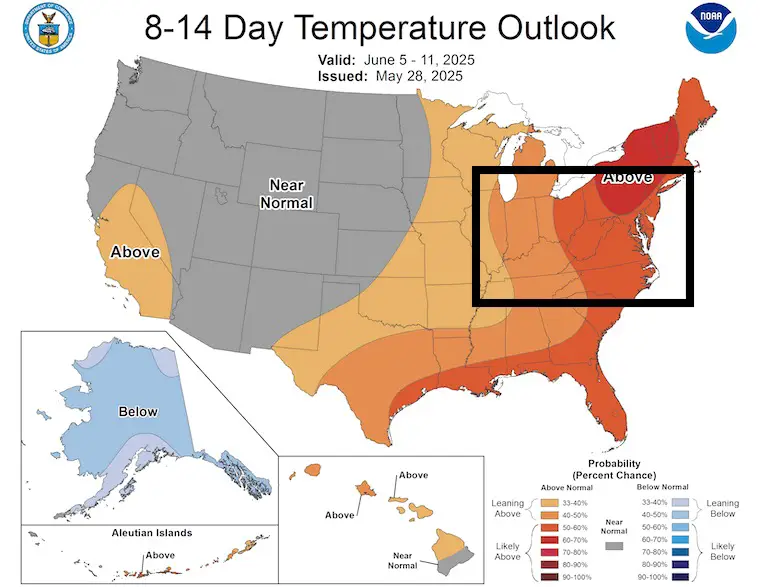 May-29 weather NOAA temperature outlook Day 8 to 14