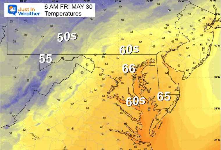 May 29 weather temperatures Friday morning